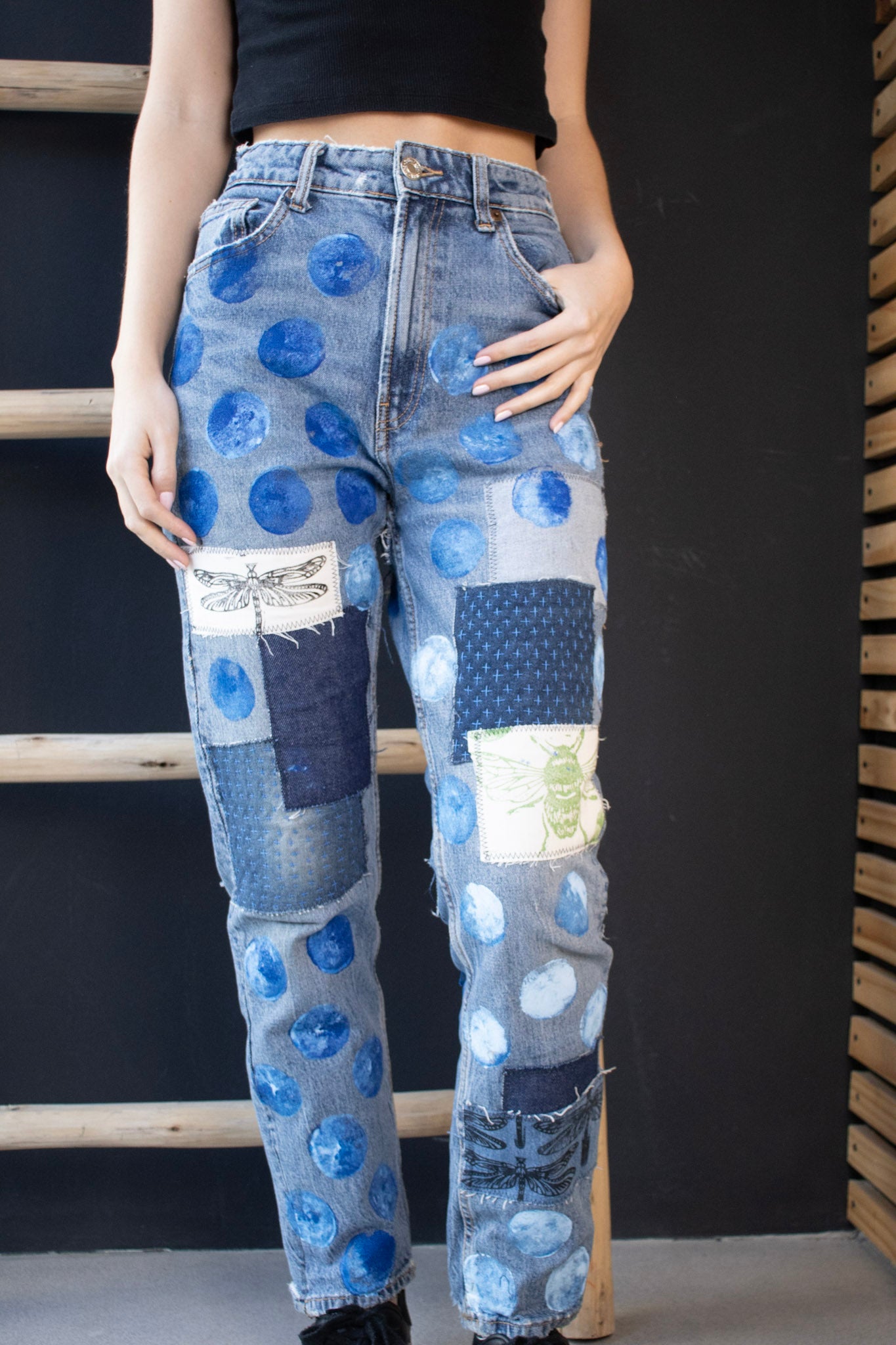Pantalón Jeans Parches y Lunares