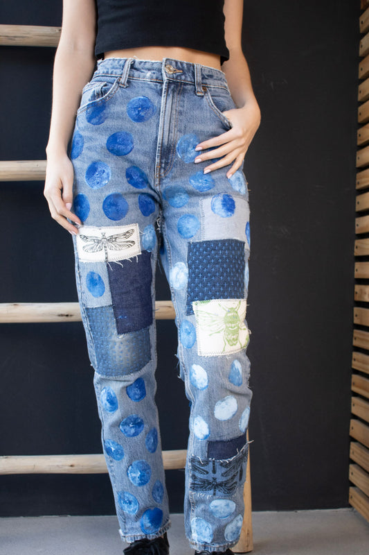 Pantalón Jeans Parches y Lunares