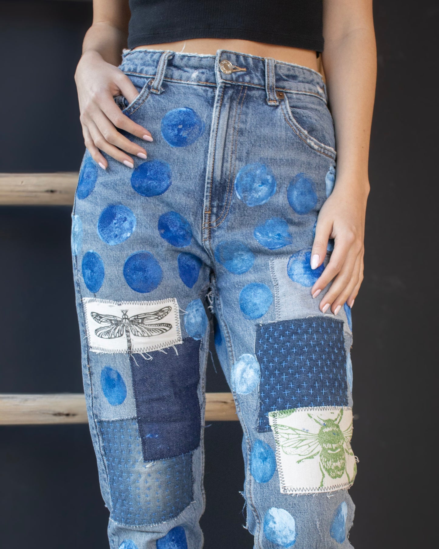 Pantalón Jeans Parches y Lunares